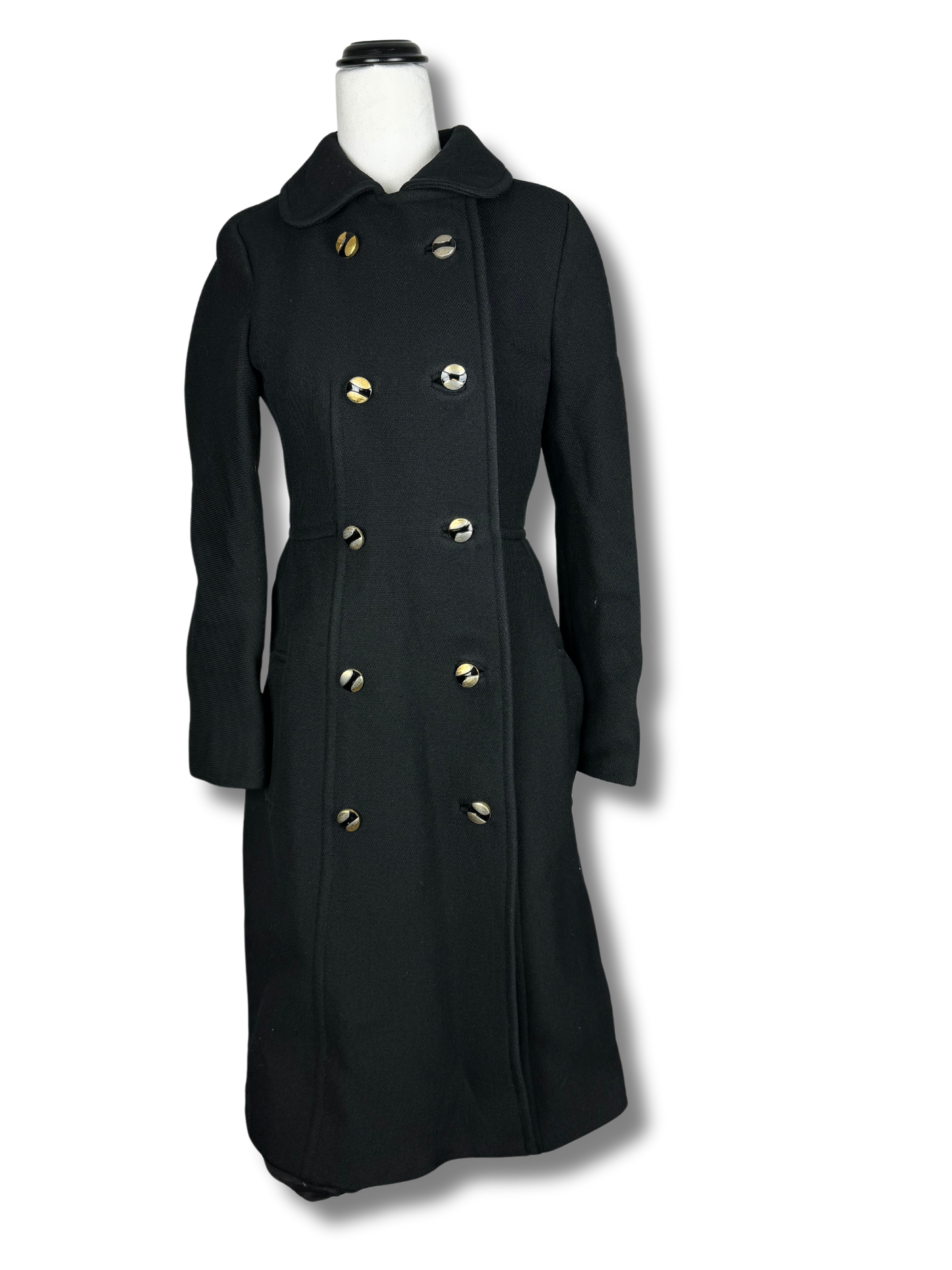 Original 60's Vintage Black Wool Double Breasted Coat