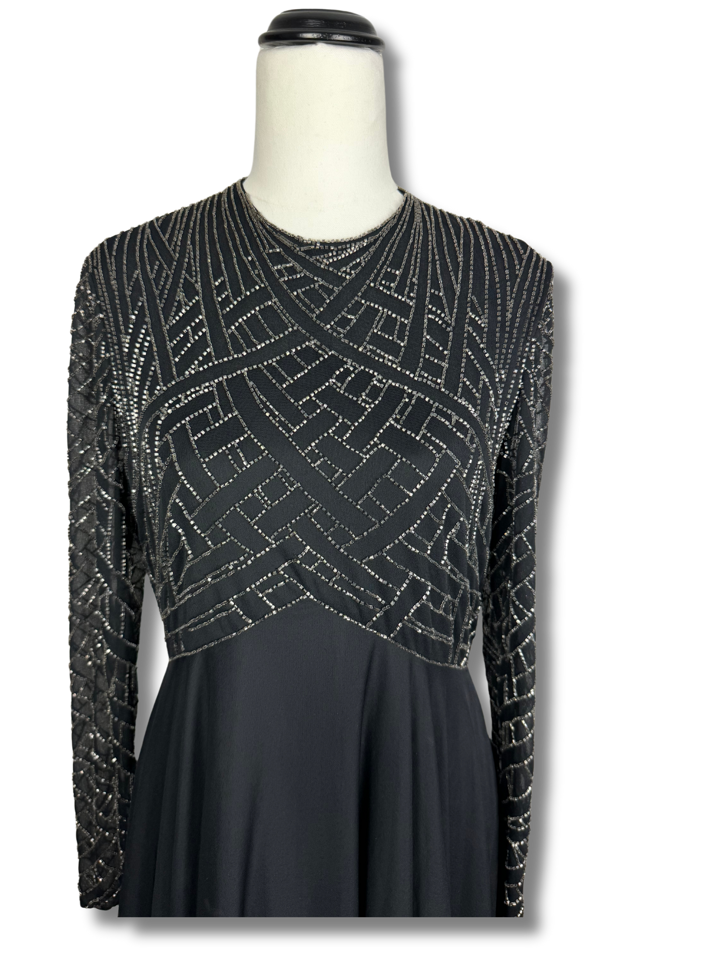 Victoria Royal Ltd Vintage Black Beaded Evening Gown