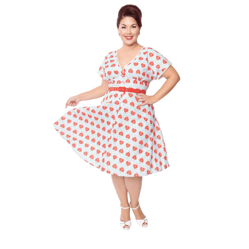 Unique Vintage Framed Hearts Print Swing Dress