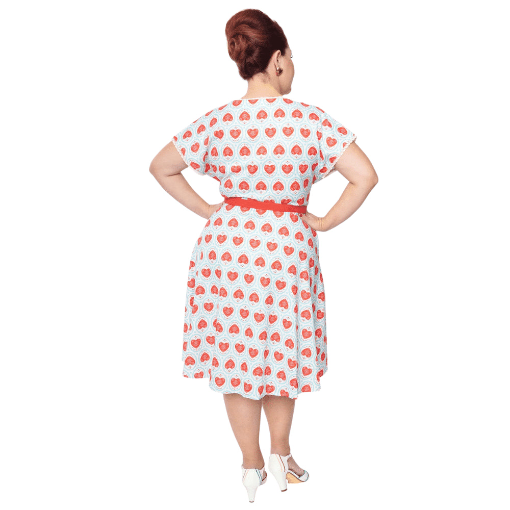 Unique Vintage Framed Hearts Print Swing Dress