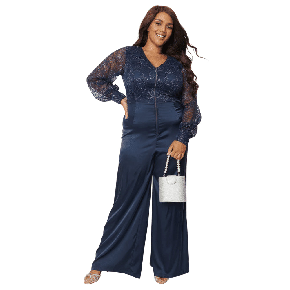 Unique Vintage Navy Sparkle Lace Jumpsuit & Skirt Overlay