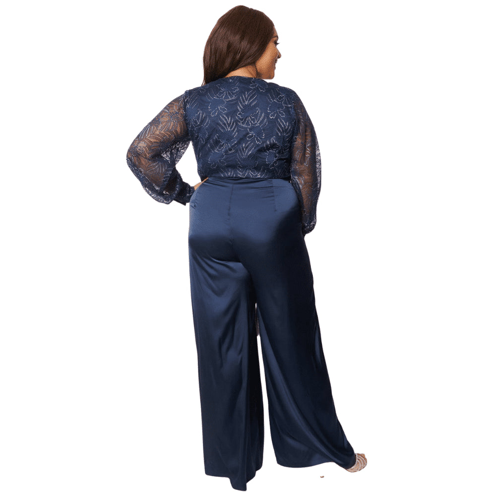 Unique Vintage Navy Sparkle Lace Jumpsuit & Skirt Overlay