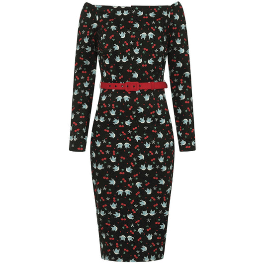 Collectif Meg Swallows & Cherries Pencil dress