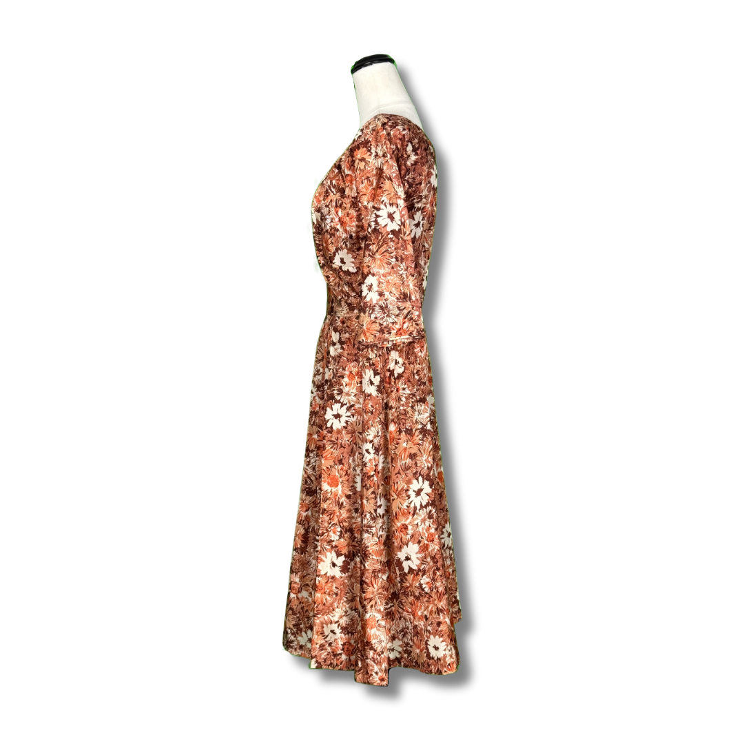 Grosscraft Vintage Early 50s Brown Floral Dress