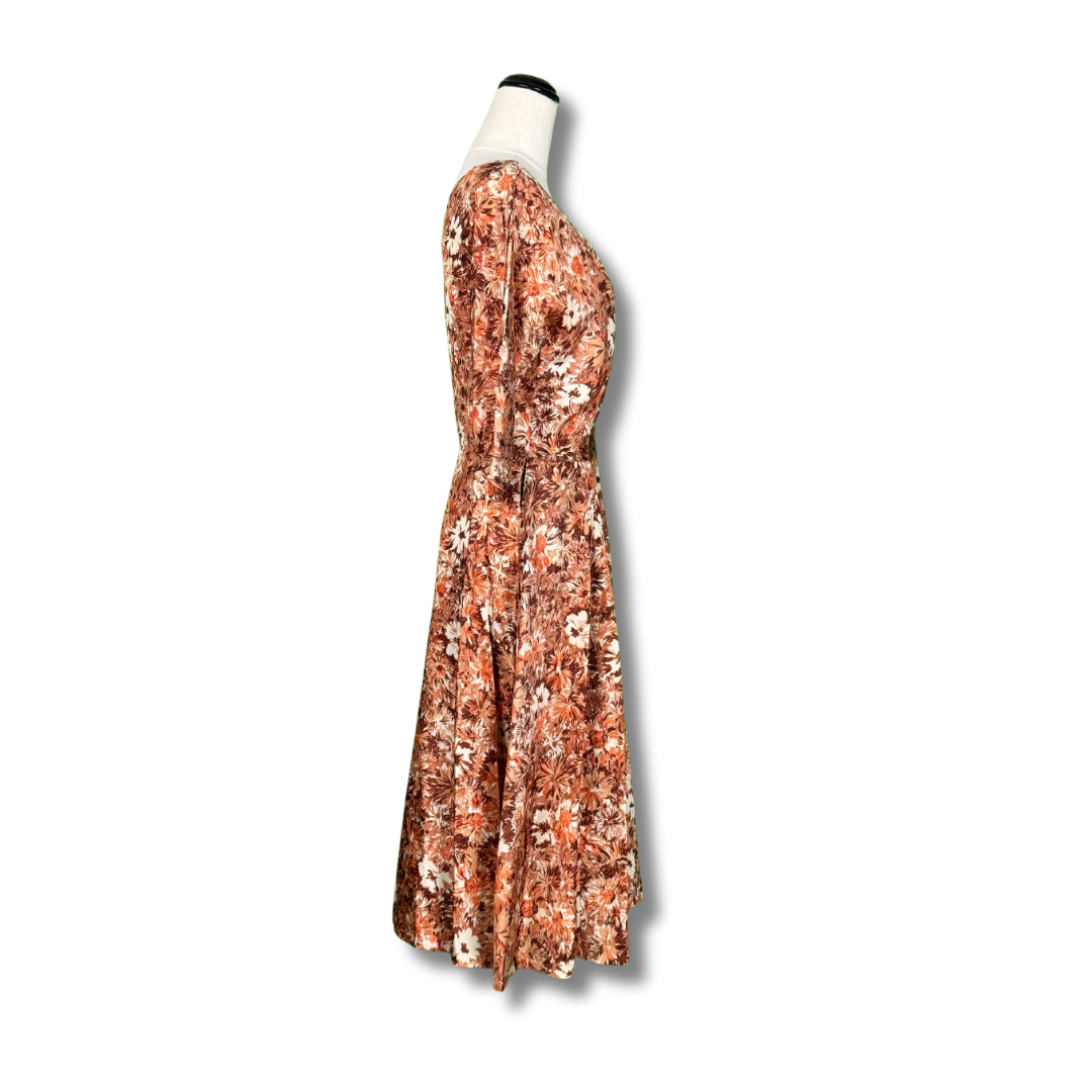 Grosscraft Vintage Early 50s Brown Floral Dress