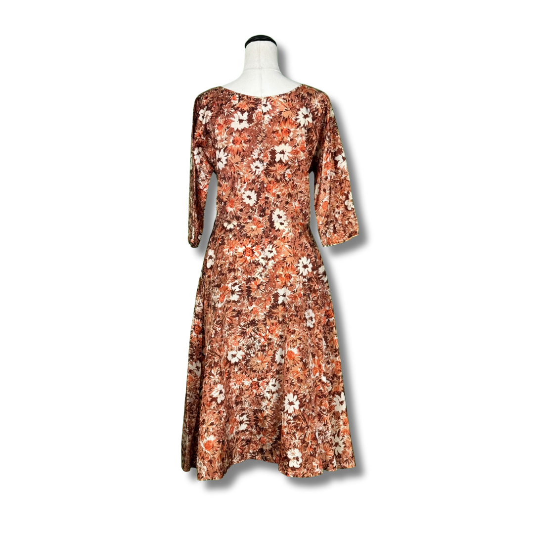 Grosscraft Vintage Early 50s Brown Floral Dress