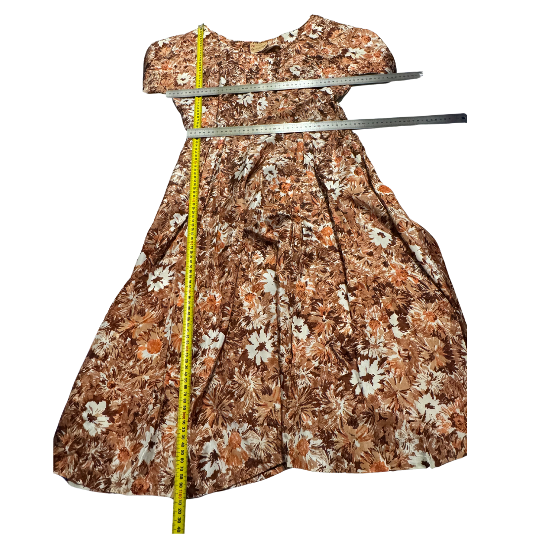 Grosscraft Vintage Early 50s Brown Floral Dress