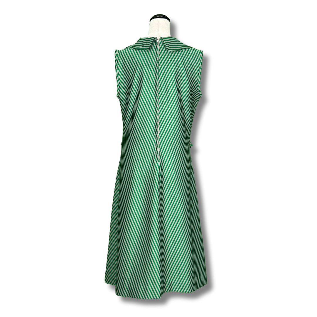 Handmade 1970s Green Chevron Dagger Collar Shift Dress
