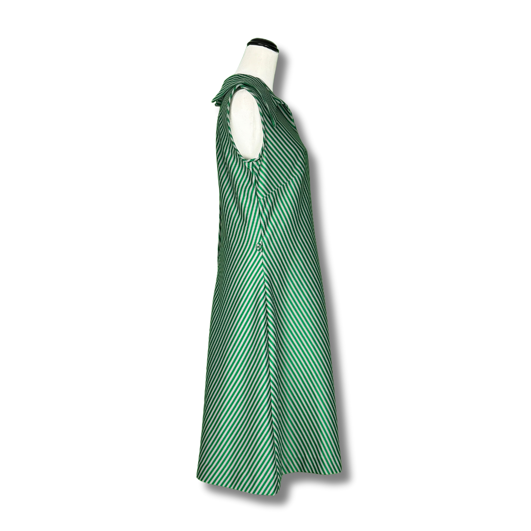 Handmade 1970s Green Chevron Dagger Collar Shift Dress