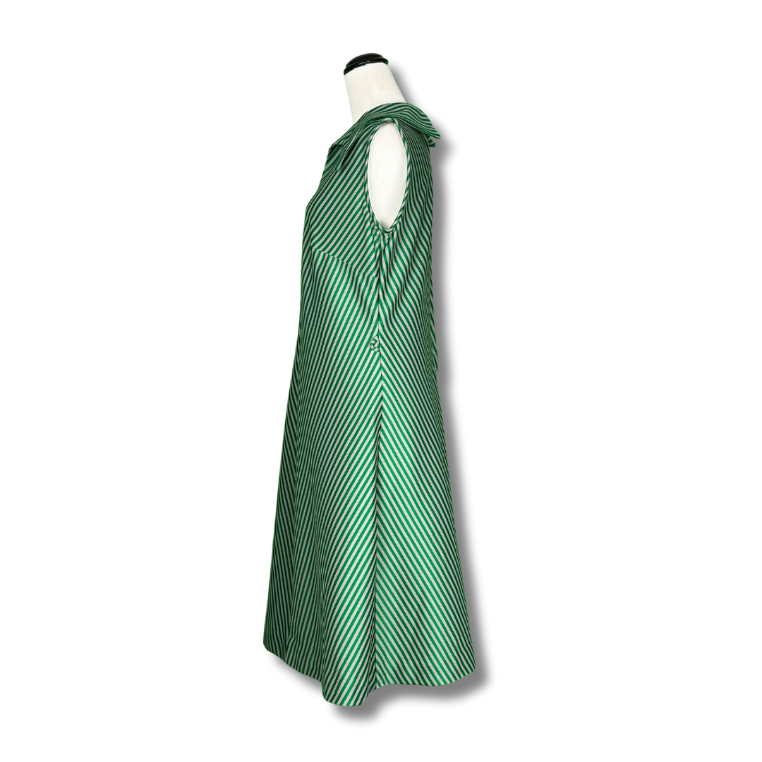 Handmade 1970s Green Chevron Dagger Collar Shift Dress