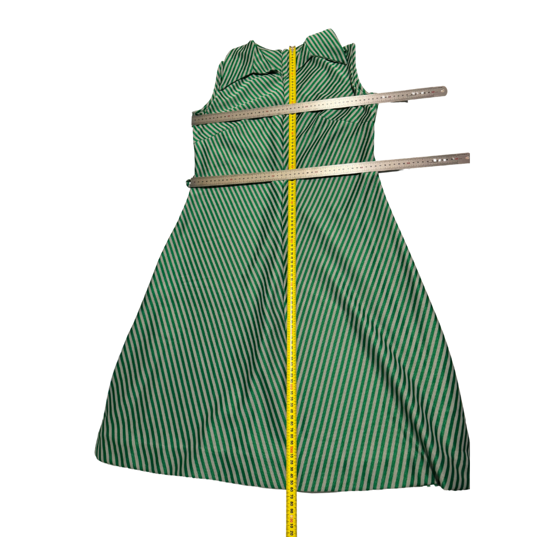 Handmade 1970s Green Chevron Dagger Collar Shift Dress