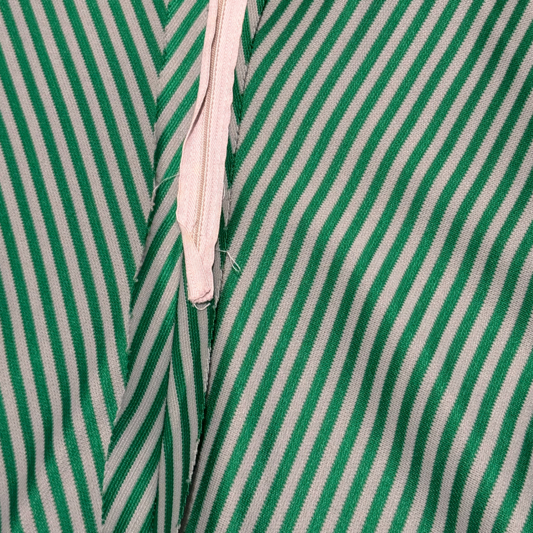 Handmade 1970s Green Chevron Dagger Collar Shift Dress