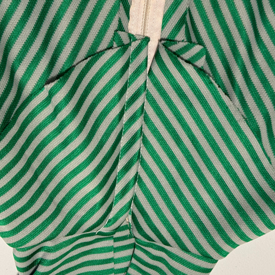 Handmade 1970s Green Chevron Dagger Collar Shift Dress