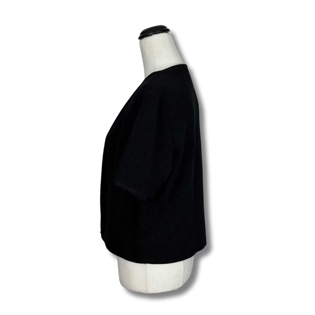 Kimberly Knitwear Inc Black & Metallic Shortsleeved Cardigan