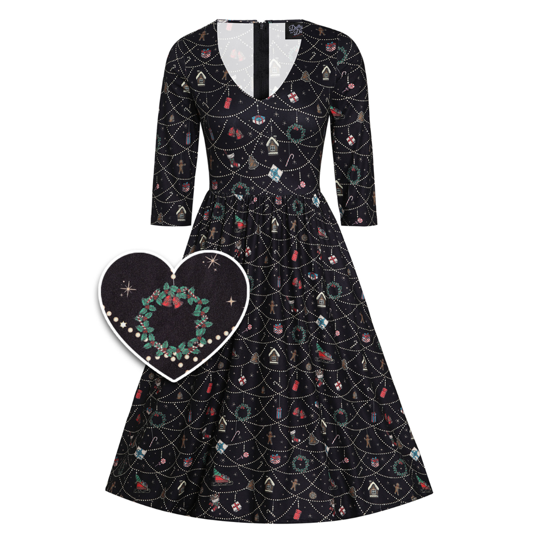 Dolly & Dotty Billy Black Ornament Print Dress