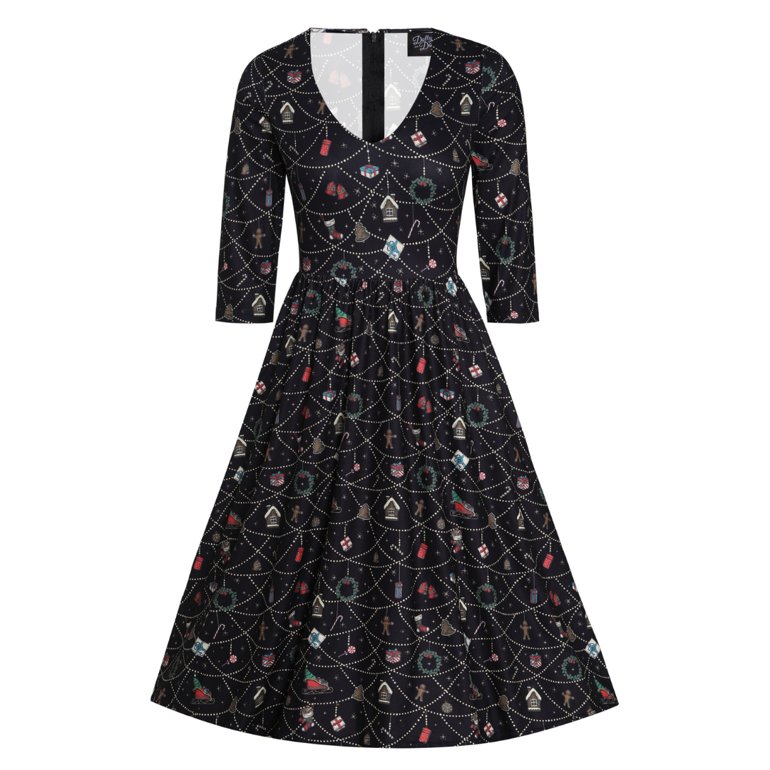 Dolly & Dotty Billy Black Ornament Print Dress