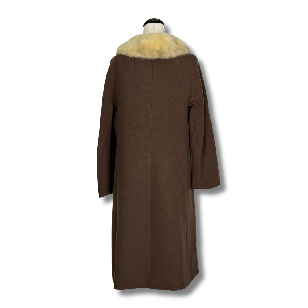 RH Stearns Co Sycamore Vintage 1950s Long Brown Coat with Fur Collar