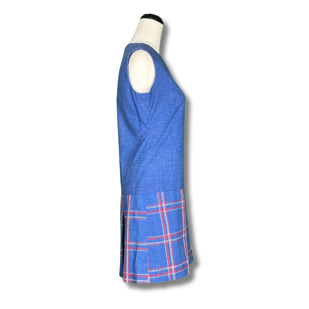 Vintage 1960s Sleeveless Chambray & Tartan Dress