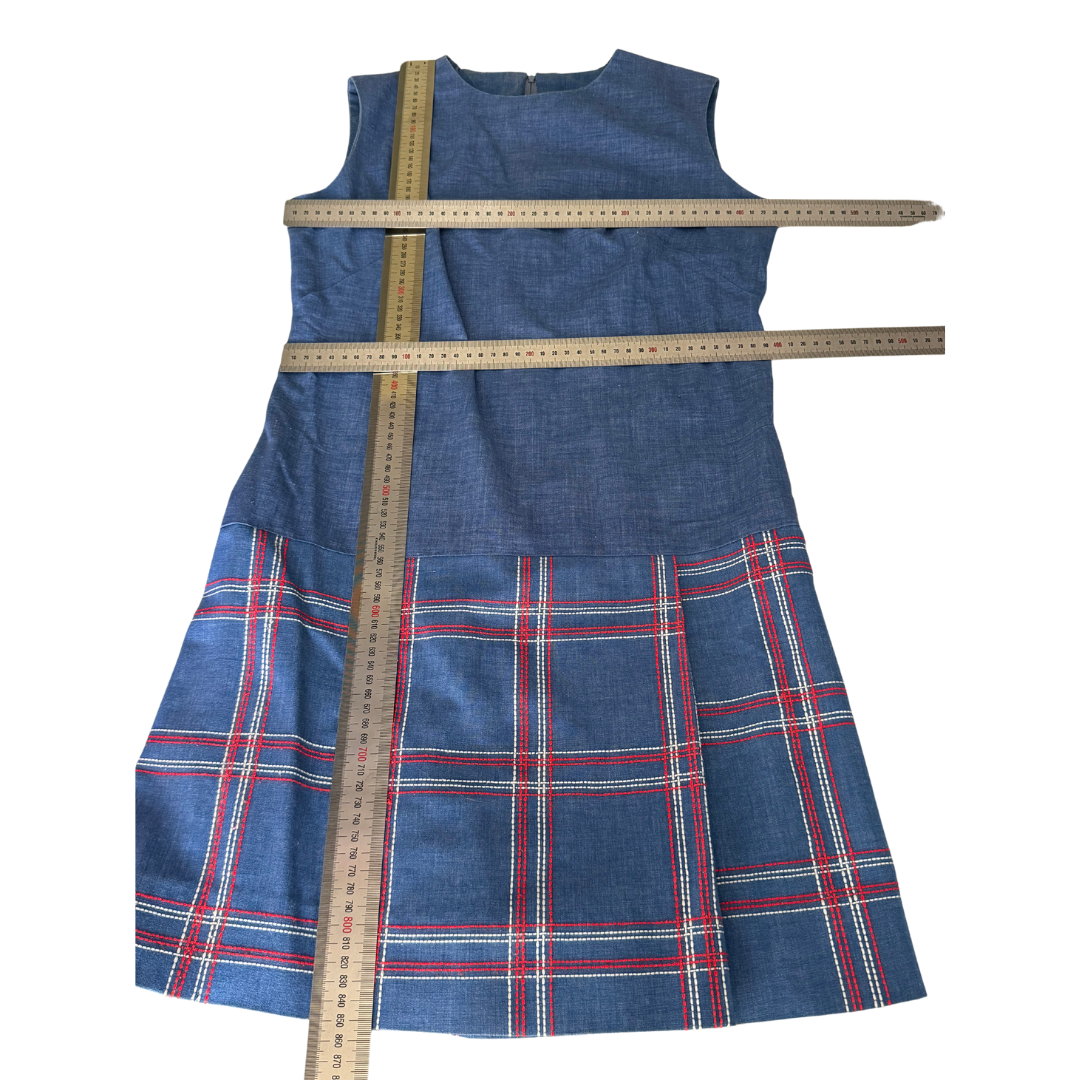 Vintage 1960s Sleeveless Chambray & Tartan Dress