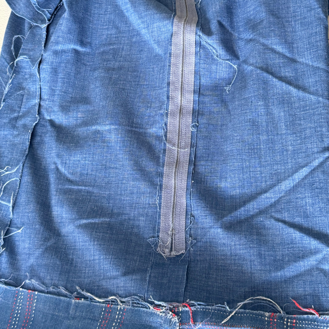 Vintage 1960s Sleeveless Chambray & Tartan Dress