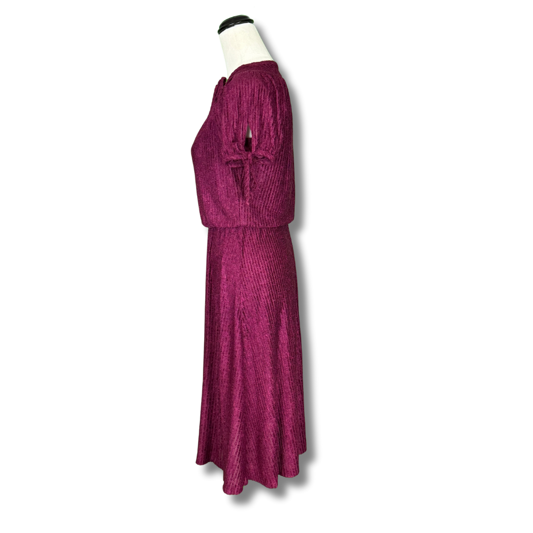 Vintage 1970s Burgundy Velvet Ribbed Dress - Rare