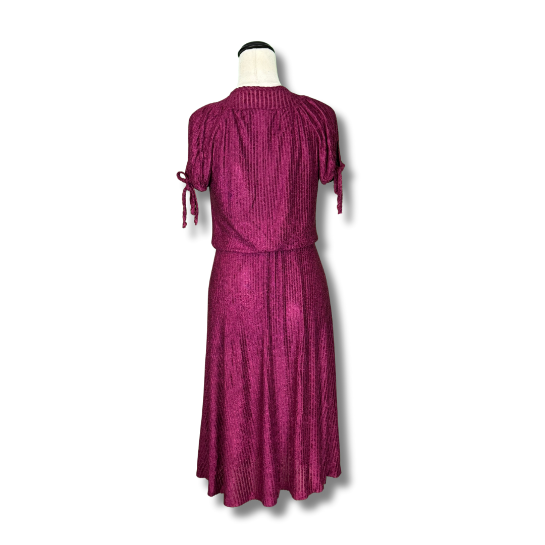 Vintage 1970s Burgundy Velvet Ribbed Dress - Rare