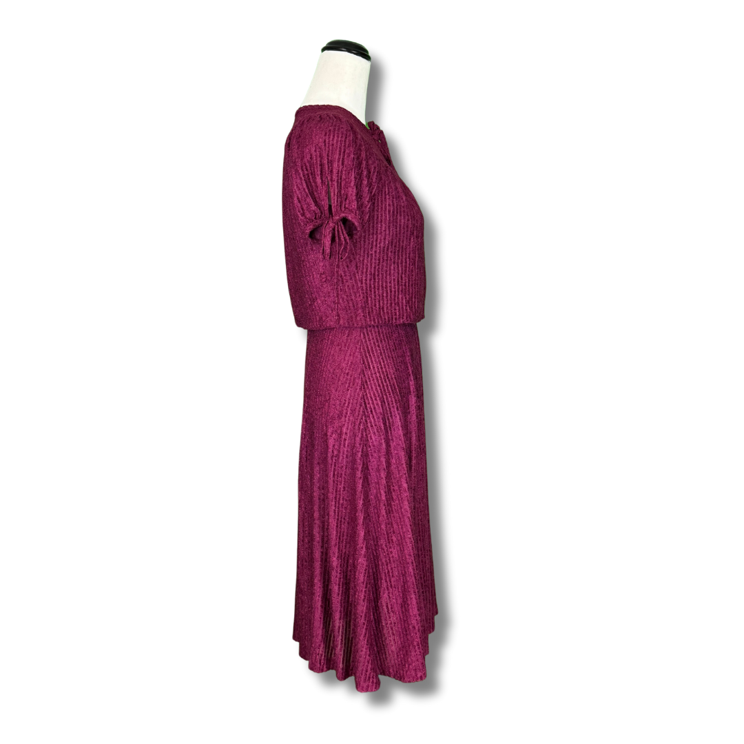 Vintage 1970s Burgundy Velvet Ribbed Dress - Rare