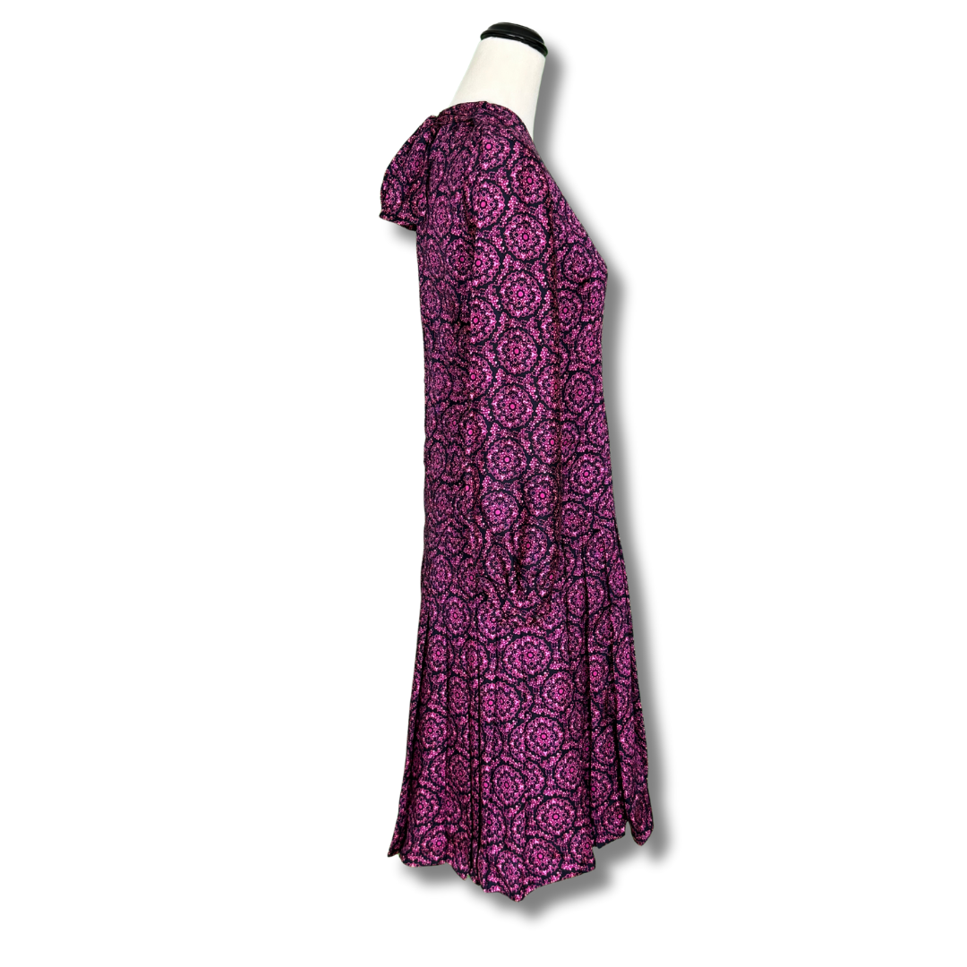 Vintage 1970s Pink & Black Floral Dress