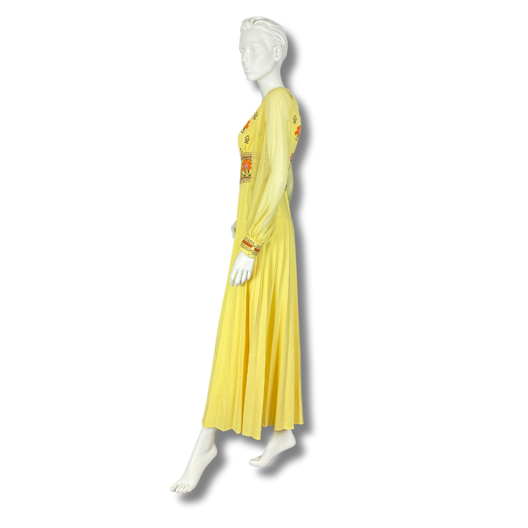 Vintage 1970s Yellow Embroidered Empire Waist Jumpsuit