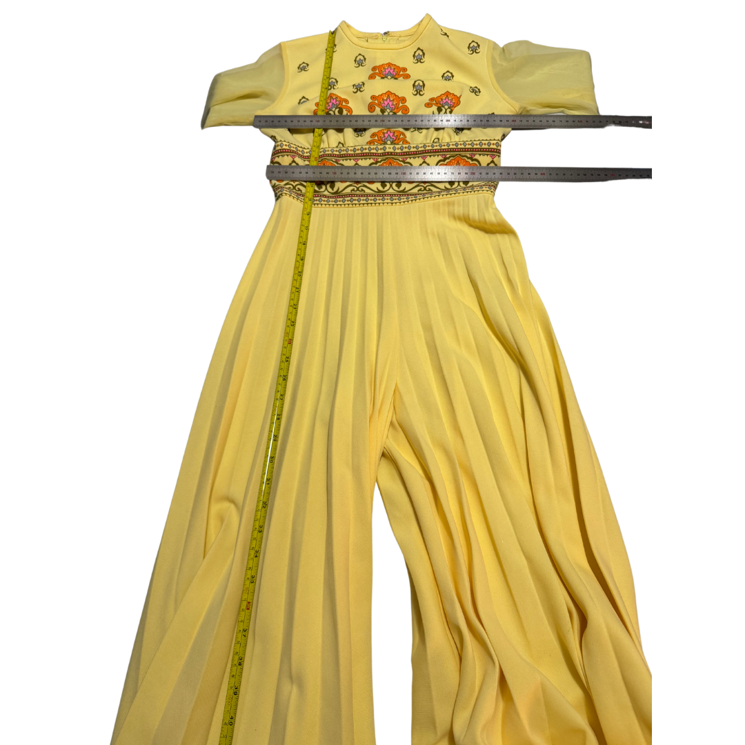Vintage 1970s Yellow Embroidered Empire Waist Jumpsuit