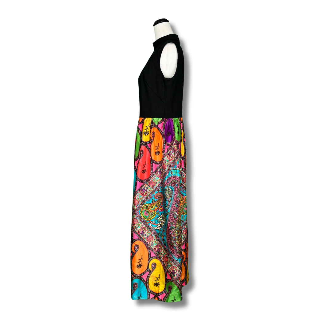 Vintage 1970s High-Neck Paisley Maxi Dress