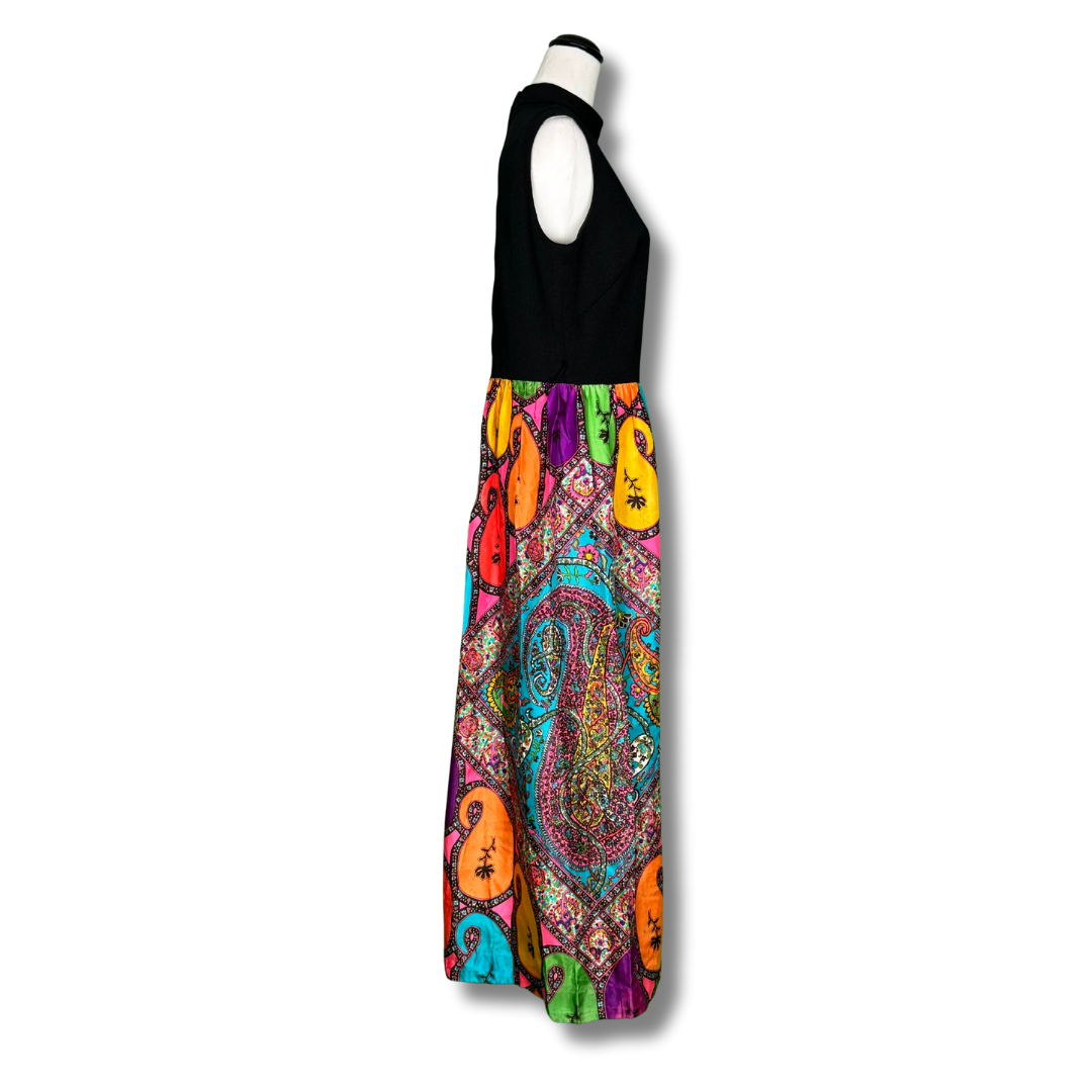 Vintage 1970s High-Neck Paisley Maxi Dress