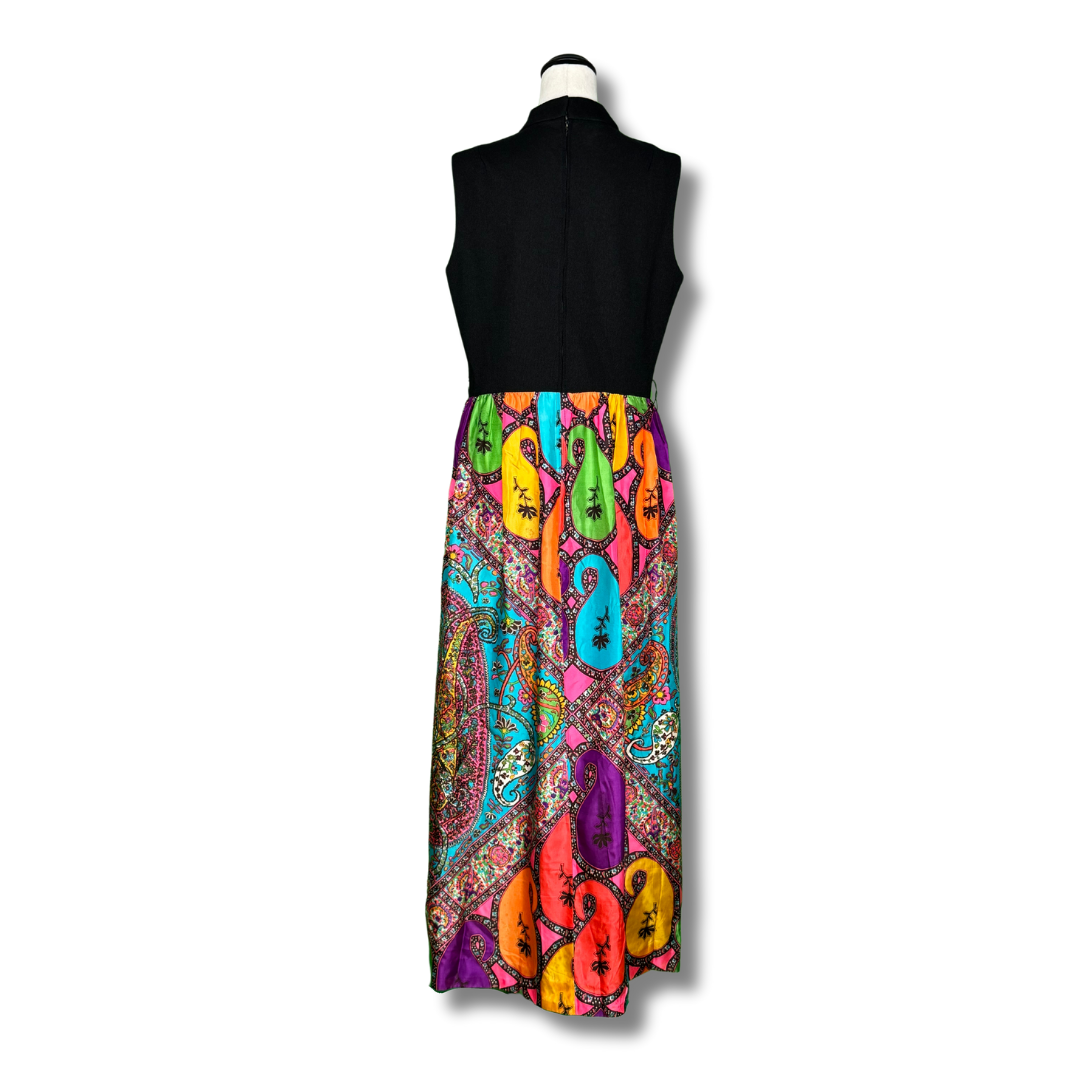 Vintage 1970s High-Neck Paisley Maxi Dress
