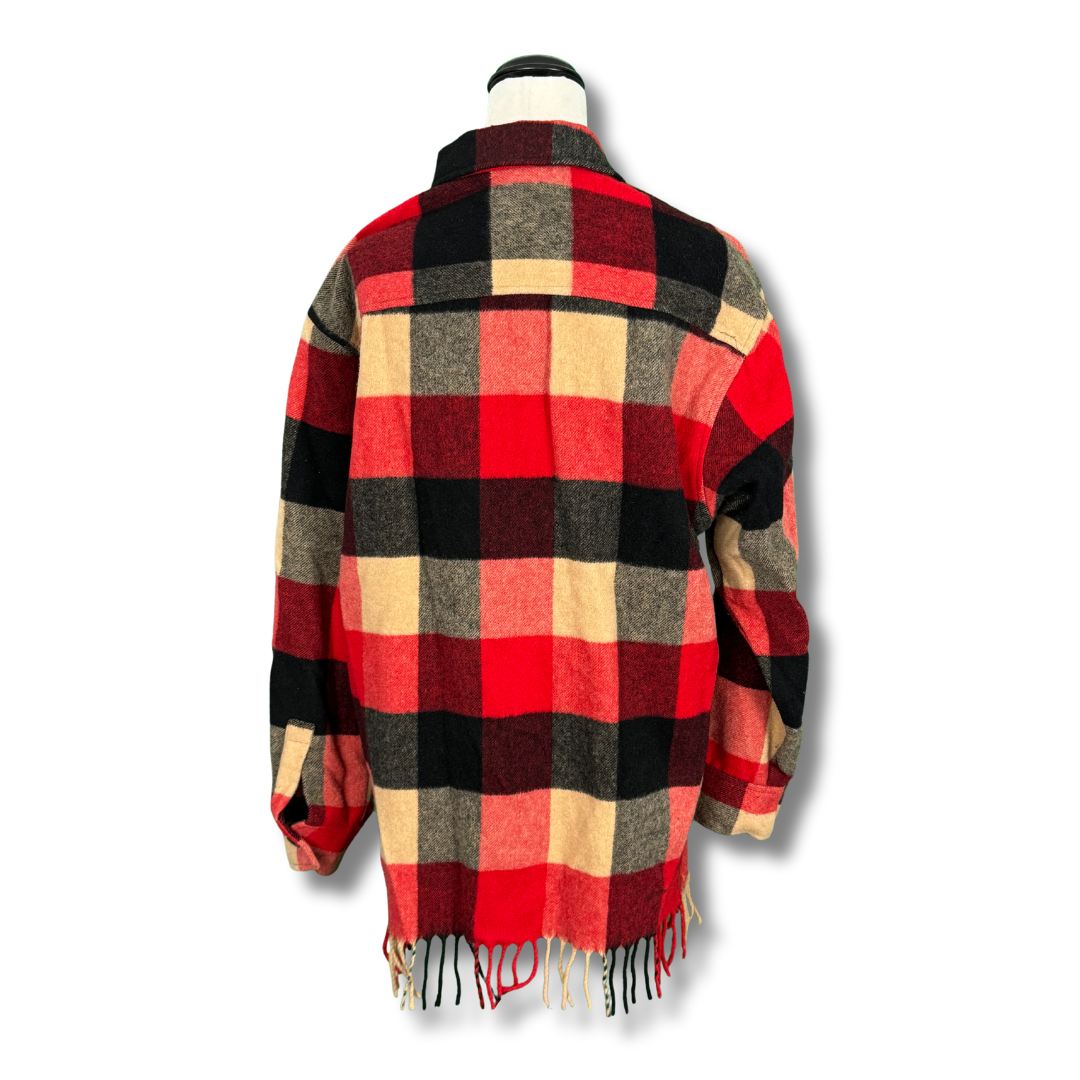 Vintage Plaid Blanket Coat with Fringe