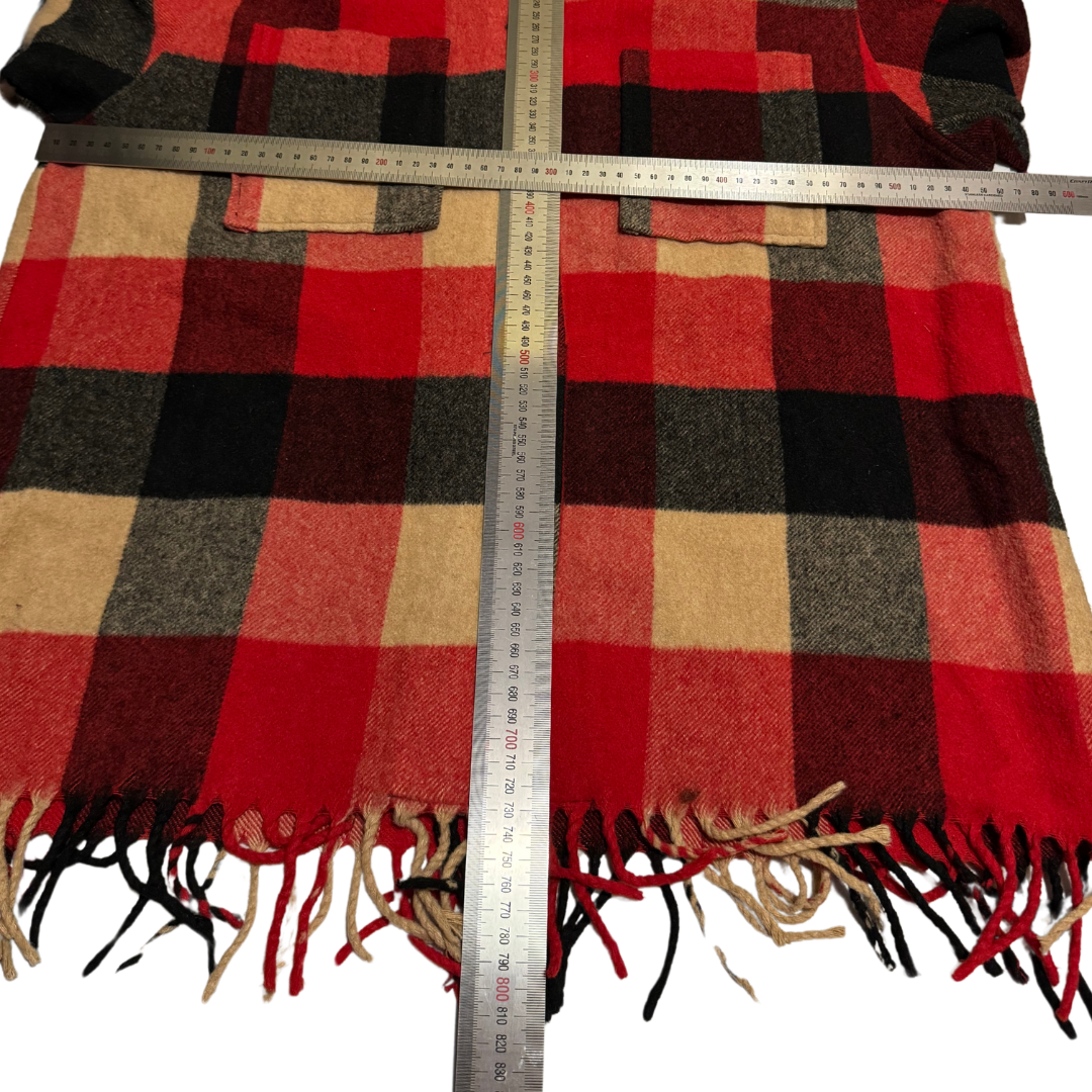 Vintage Plaid Blanket Coat with Fringe