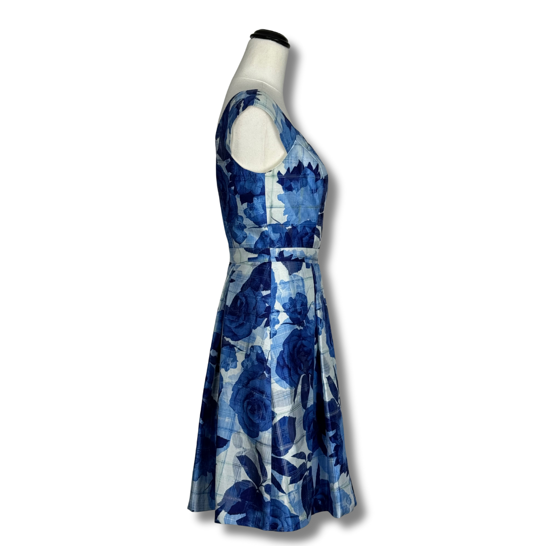 Review Blue Floral Fit & Flare Dress