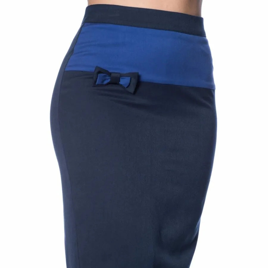 Banned Retro Navy Block Colour Pencil Skirt