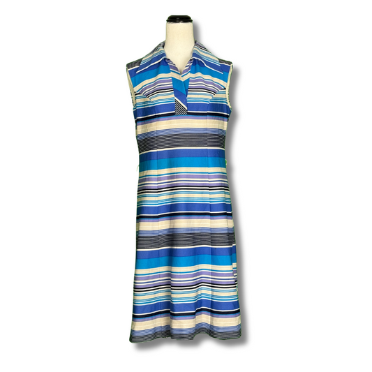 1960s Diolen Blue Striped Shift Dress