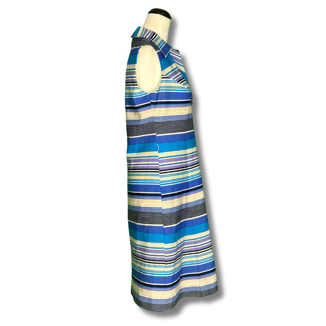 1960s Diolen Blue Striped Shift Dress