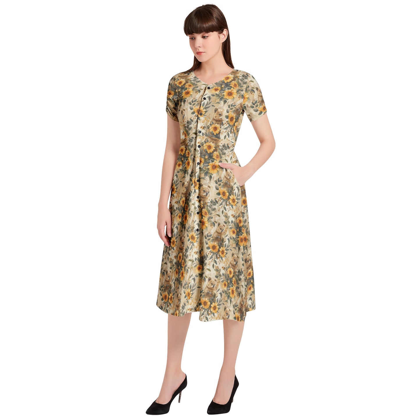Mabel Dress in Sunny Quokka Print