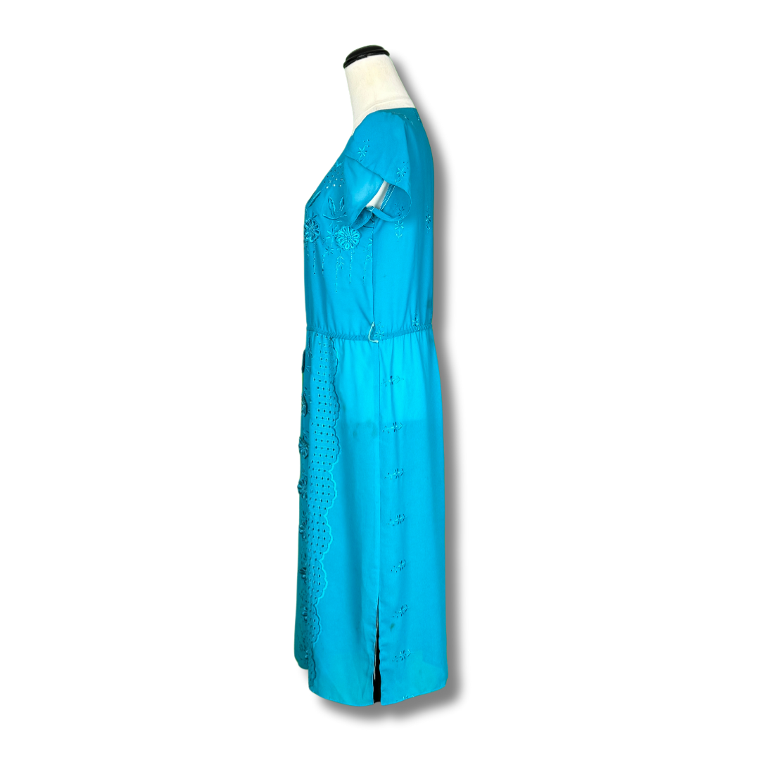 East West of California Vintage 70s Turquise Boho Dress