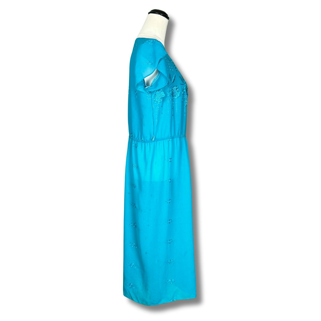 East West of California Vintage 70s Turquise Boho Dress