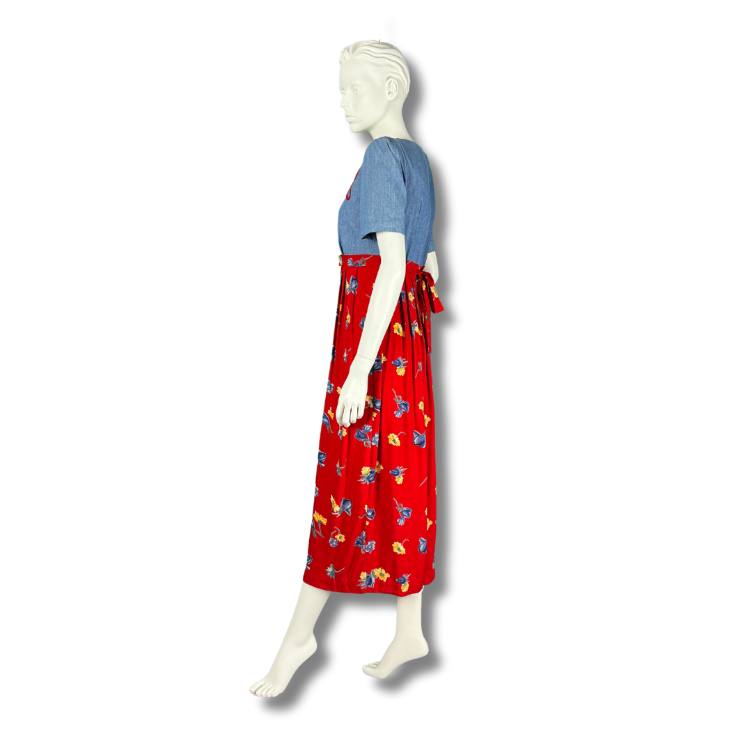 Jeffrey & Dara Vintage 1980s Red Floral Denim Jumpsuit
