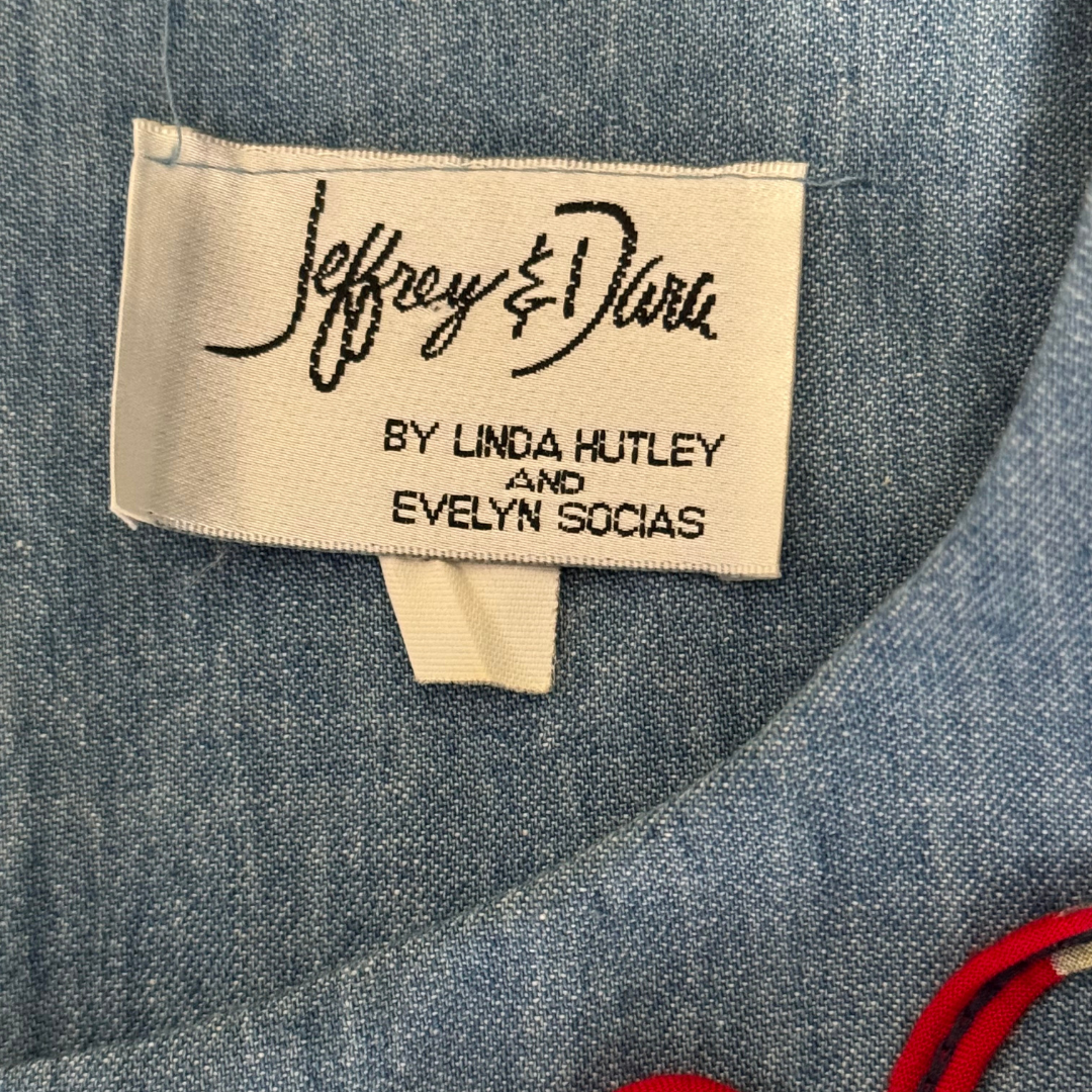 Jeffrey & Dara Vintage 1980s Red Floral Denim Jumpsuit