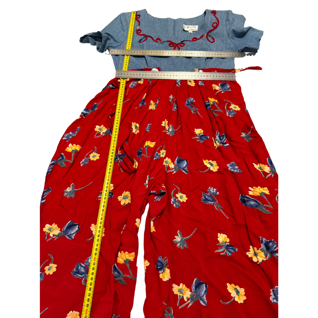 Jeffrey & Dara Vintage 1980s Red Floral Denim Jumpsuit
