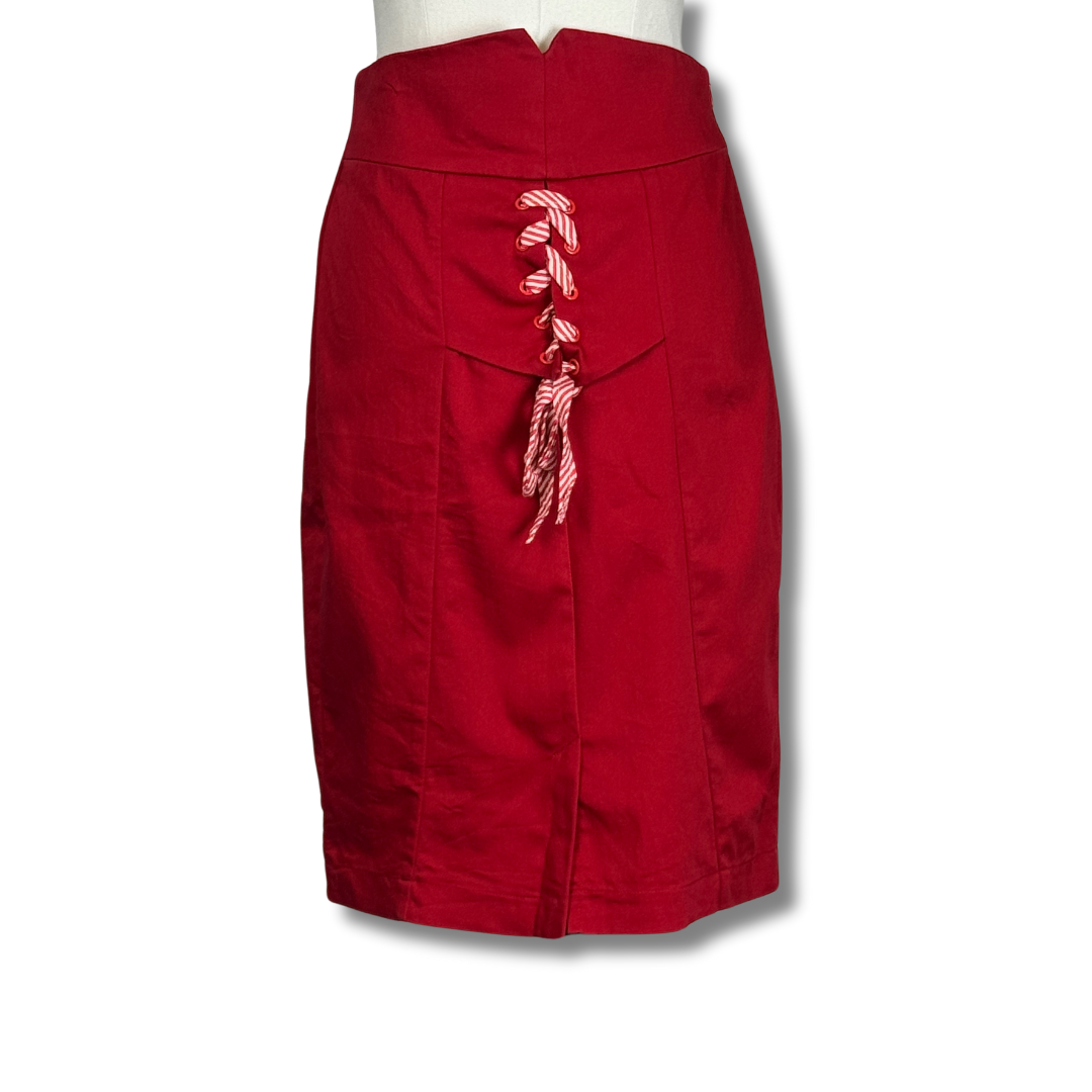 Kitten d'Amour Red Pencil Lace Up Skirt