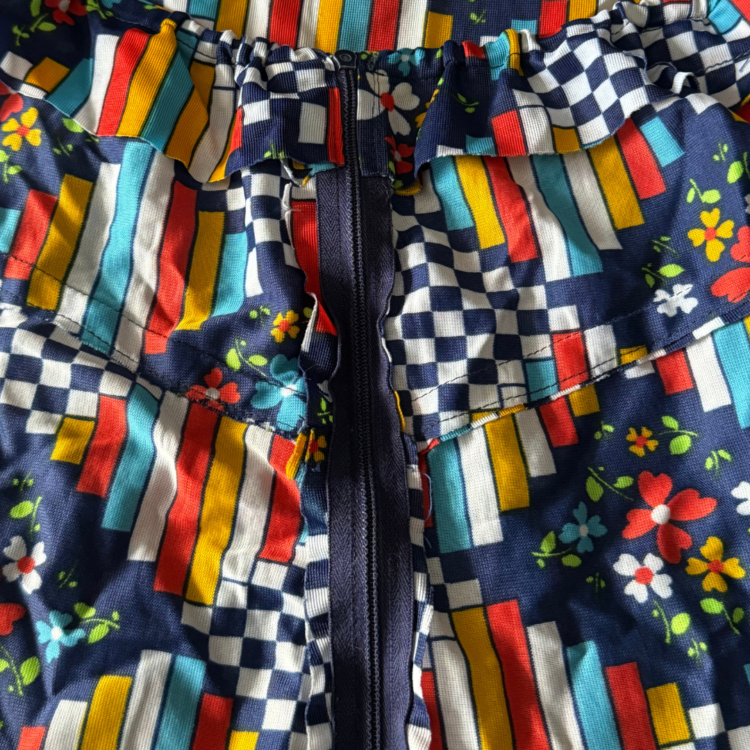Handmade Vintage 1970s Maxi Psychedelic Plaid Pattern Dress