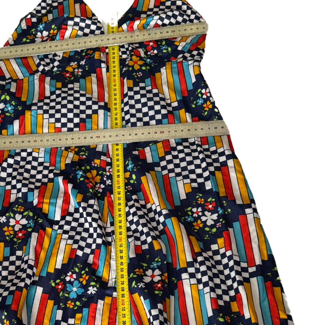 Handmade Vintage 1970s Maxi Psychedelic Plaid Pattern Dress