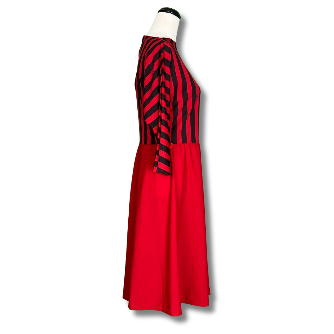 1980s Vintage Red Asymmetrical Stripe Dress