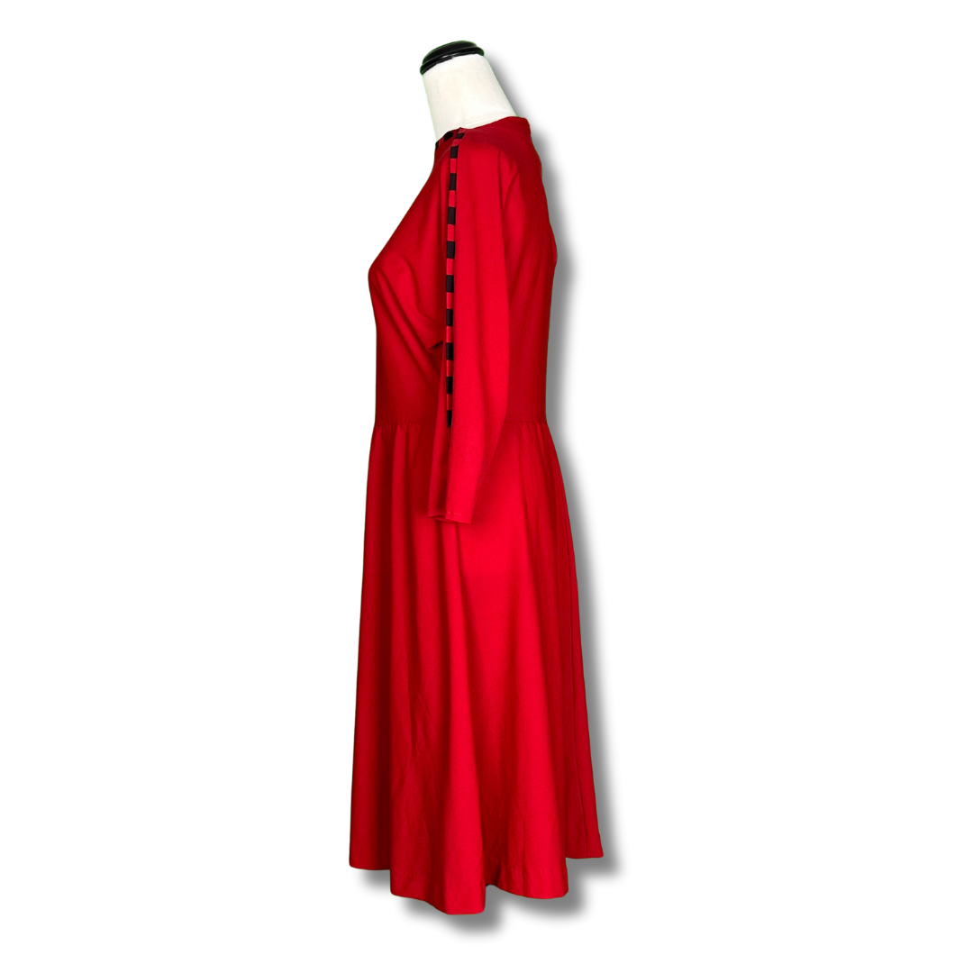 1980s Vintage Red Asymmetrical Stripe Dress